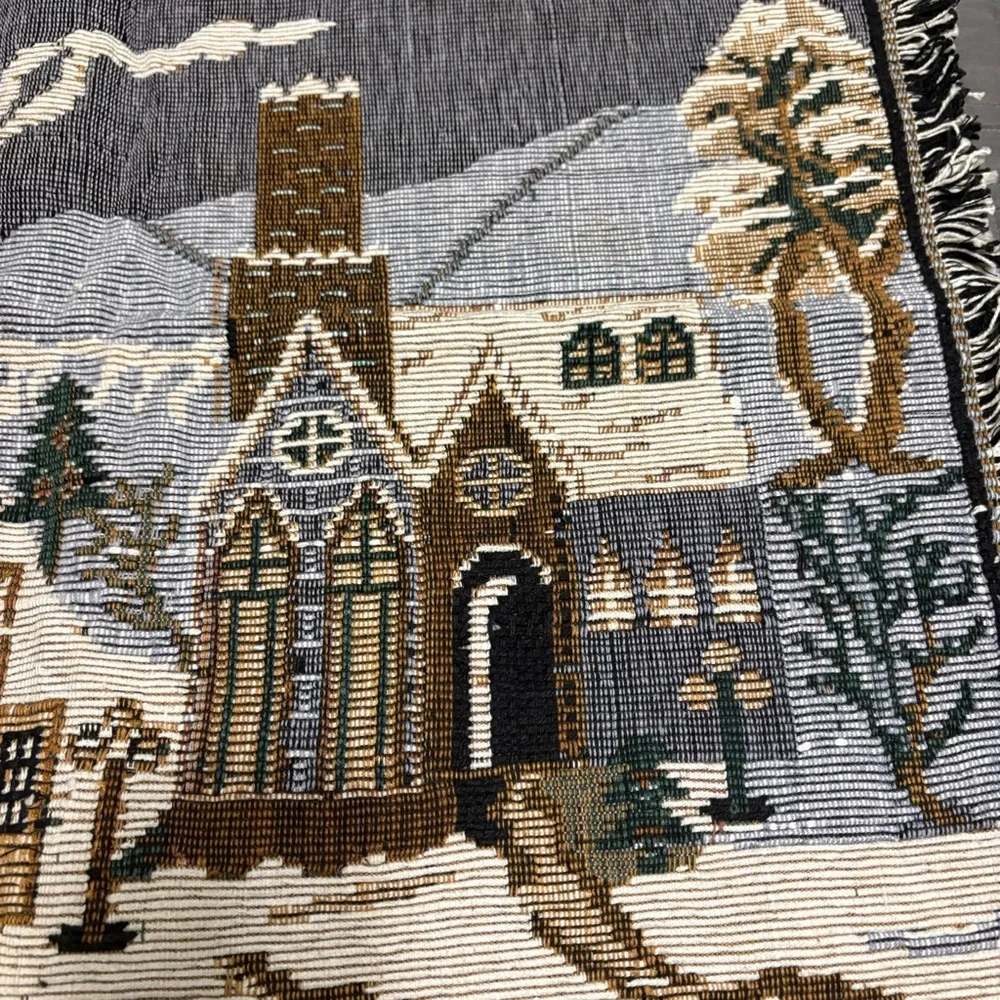 Vintage Christmas Rug Santa Reindeer Sleigh Tree Holiday